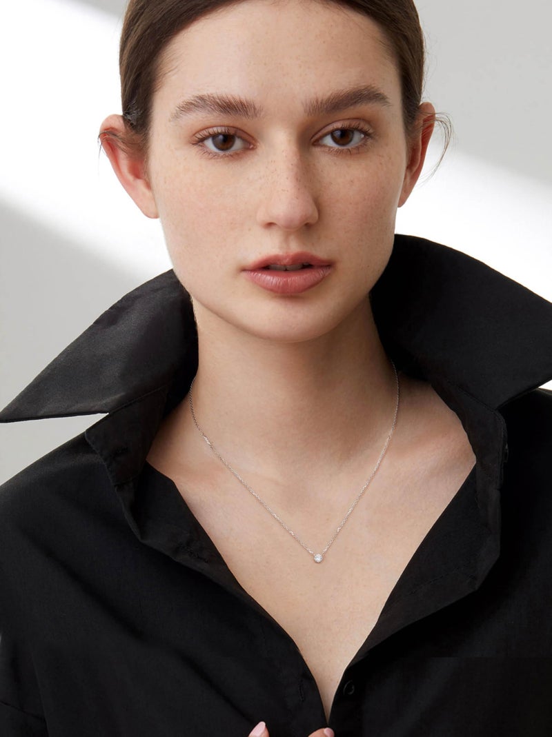 S.Leaf قلادة تشوكر ذهبية S.Leaf من الفضة الاسترلينية مع قلادة مطلية بالذهب وزركونيا مكعبة للنساء هدايا عيد الميلاد للنساء (0.5 قيراط_A_فضة) - Image 3